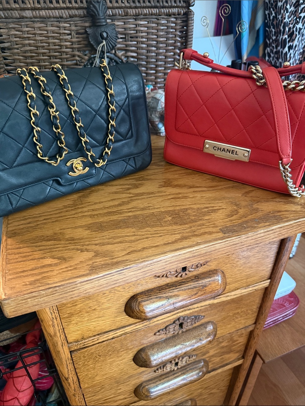 CHANEL Quilted Leather Shoulder Bags in Black and Red